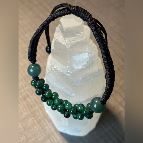Beaded Natural Jade Gemstone Bracelet with Adjustable Cord - Picture 4 of 14